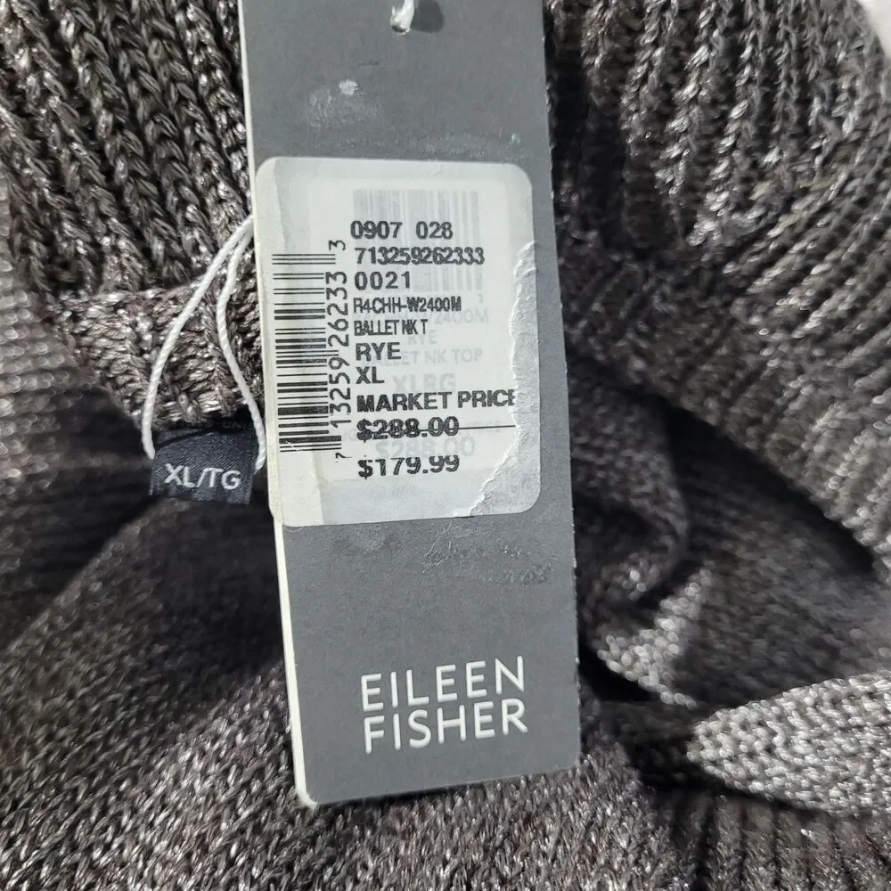 NEW Eileen Fisher XL top tunic ribbed stretch scoop neck longsleeve rye